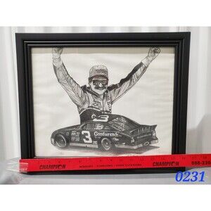 Art Sketch Drawing Framed Print Of Dale Earnhardt Sr & #3 Car (#37/100)  - 0231